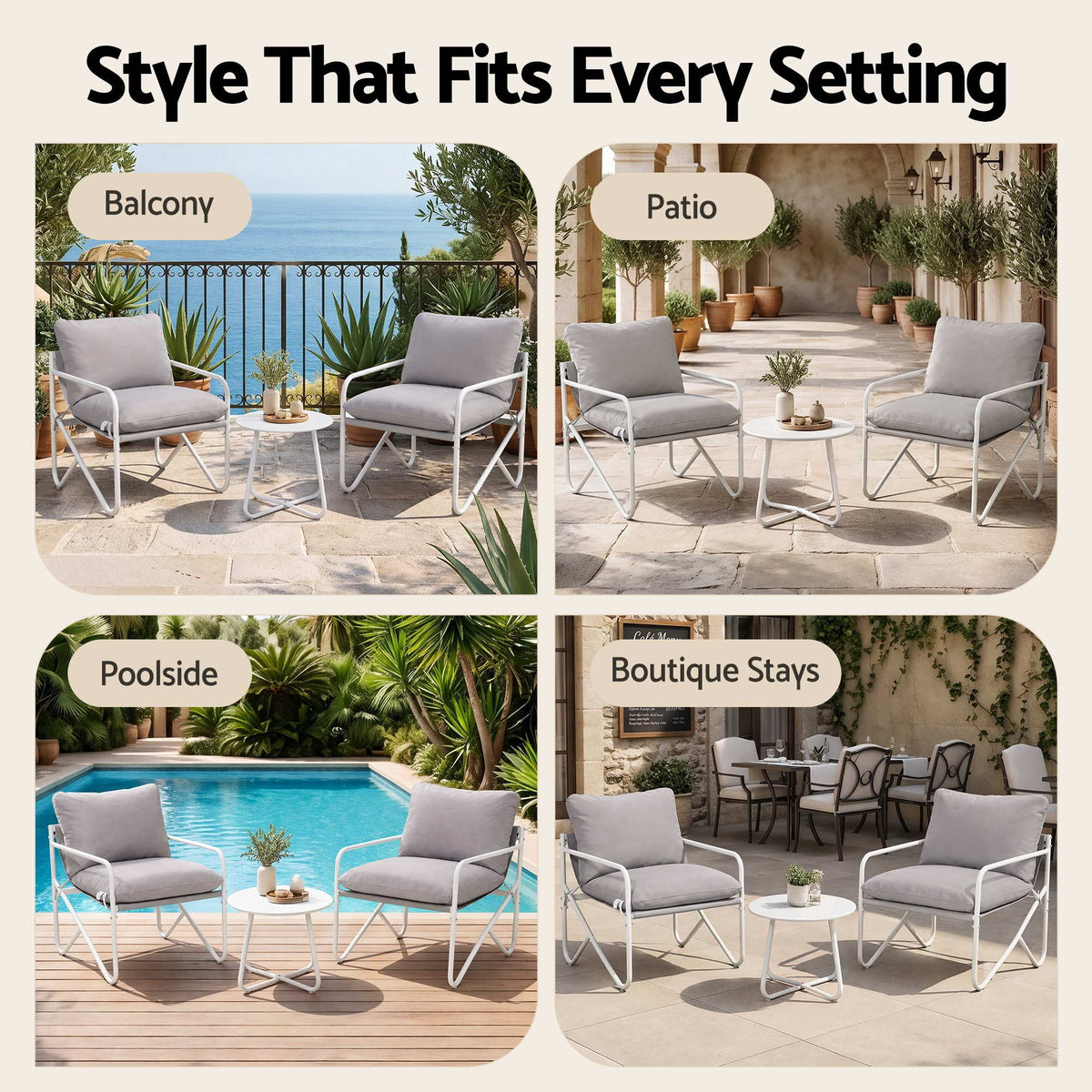 Gardeon 3 Piece Outdoor Bistro Set Conversation Table and Chairs Grey