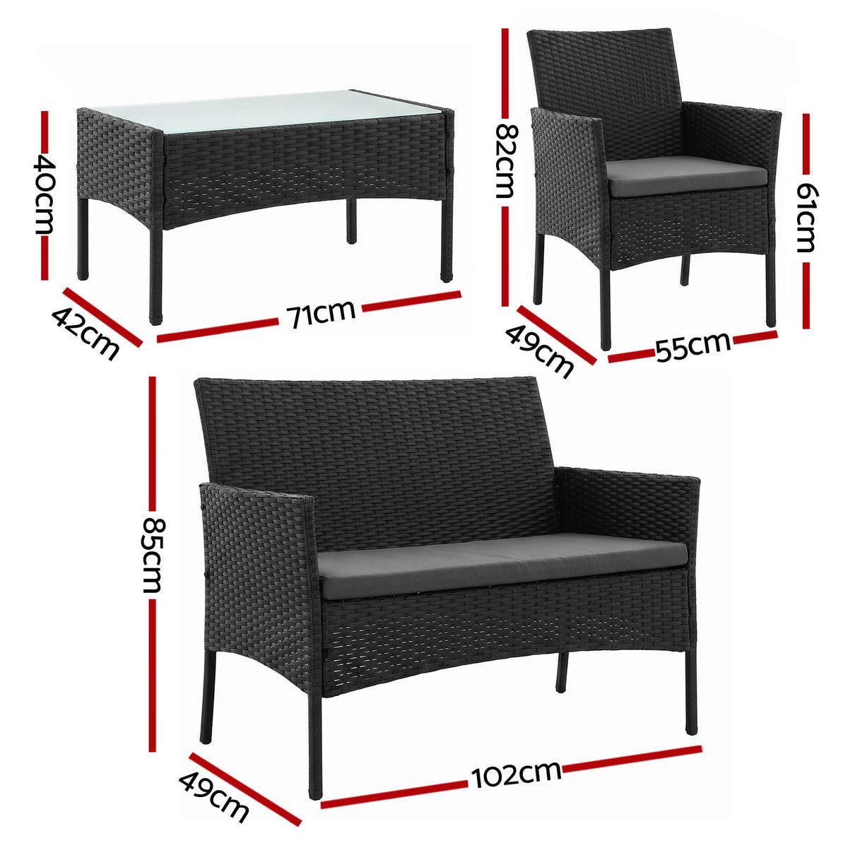 Gardeon 4-Piece Rattan Outdoor Sofa Set Black