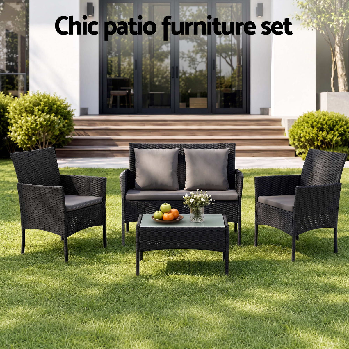Gardeon 4-Piece Rattan Outdoor Sofa Set Black