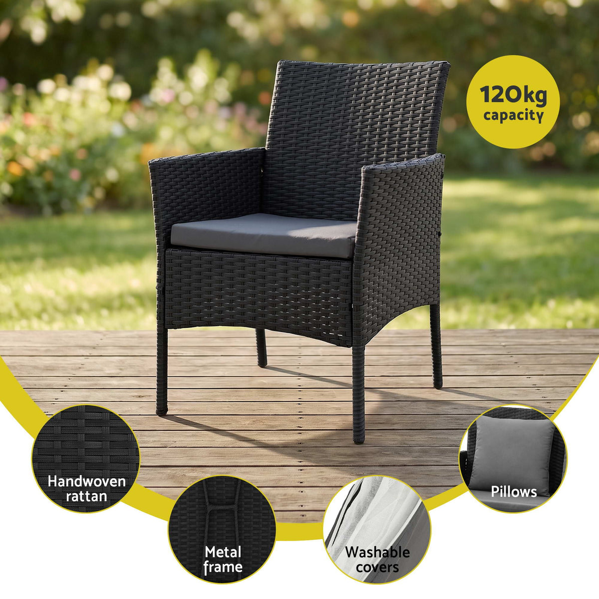Gardeon 4-Piece Rattan Outdoor Sofa Set Black
