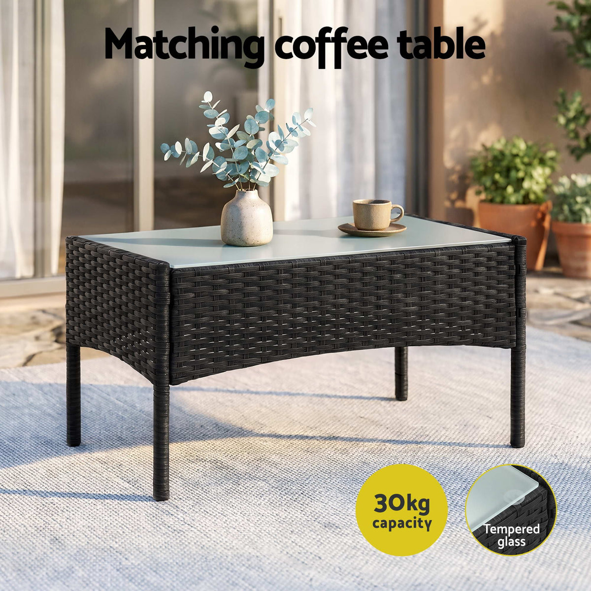 Gardeon 4-Piece Rattan Outdoor Sofa Set Black