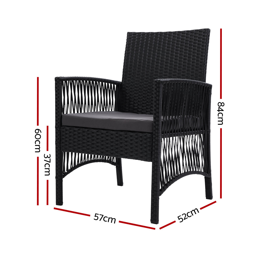 Lyra 2PC Outdoor Dining Chairs Wicker Black
