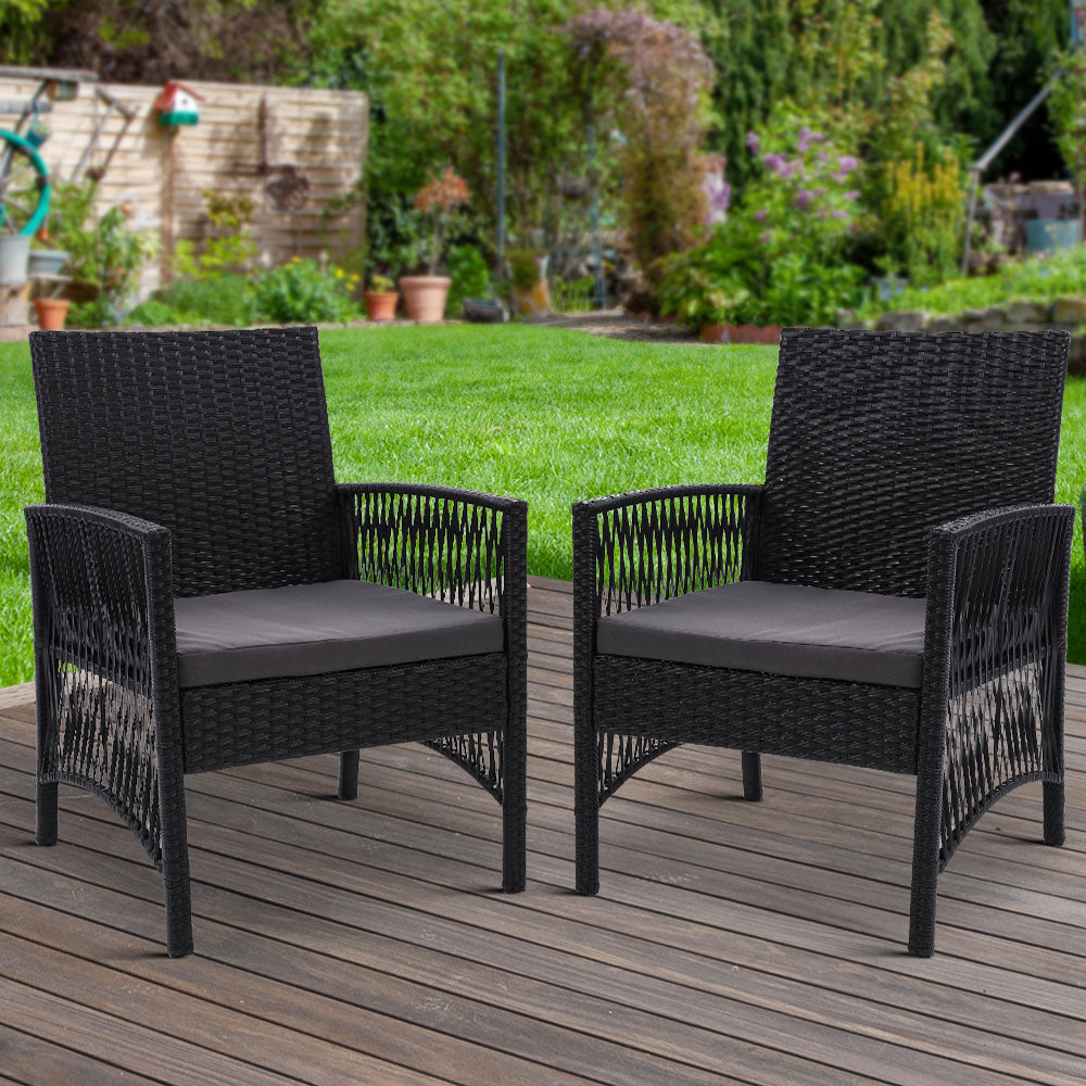 Lyra 2PC Outdoor Dining Chairs Wicker Black