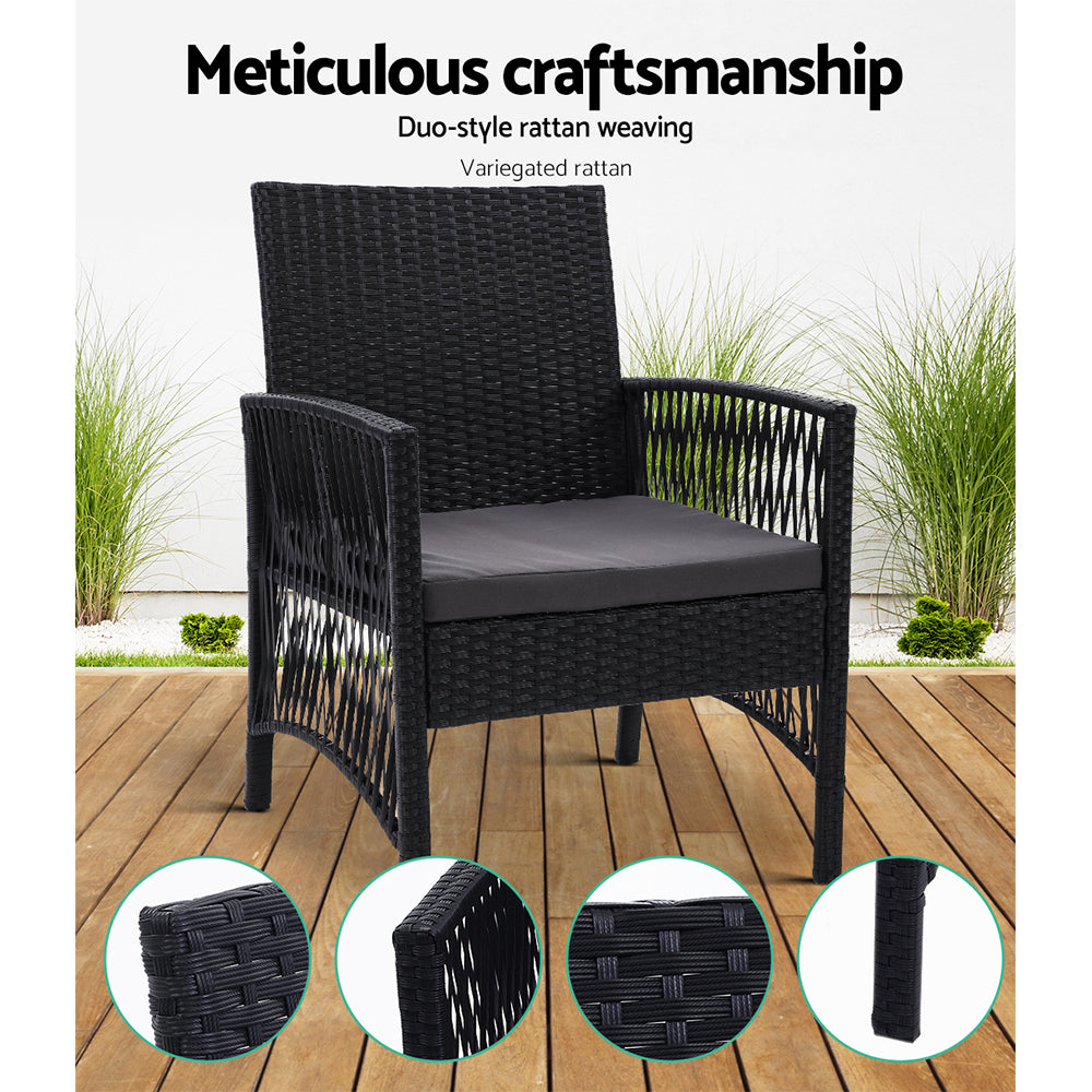 Lyra 2PC Outdoor Dining Chairs Wicker Black
