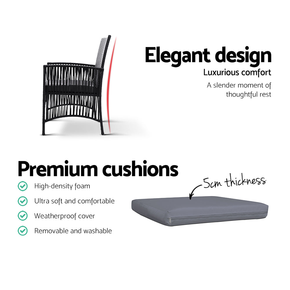 Lyra 2PC Outdoor Dining Chairs Wicker Black