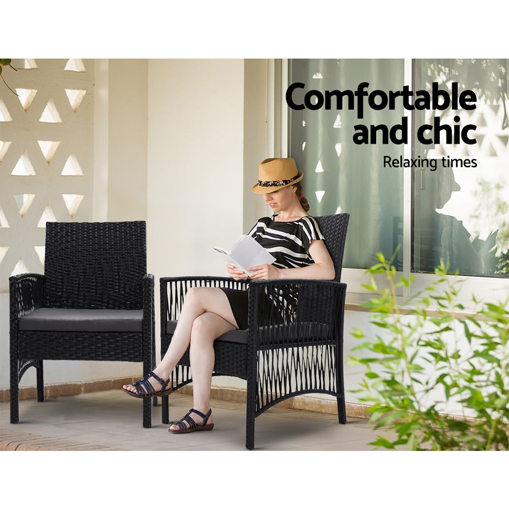 Lyra 2PC Outdoor Dining Chairs Wicker Black