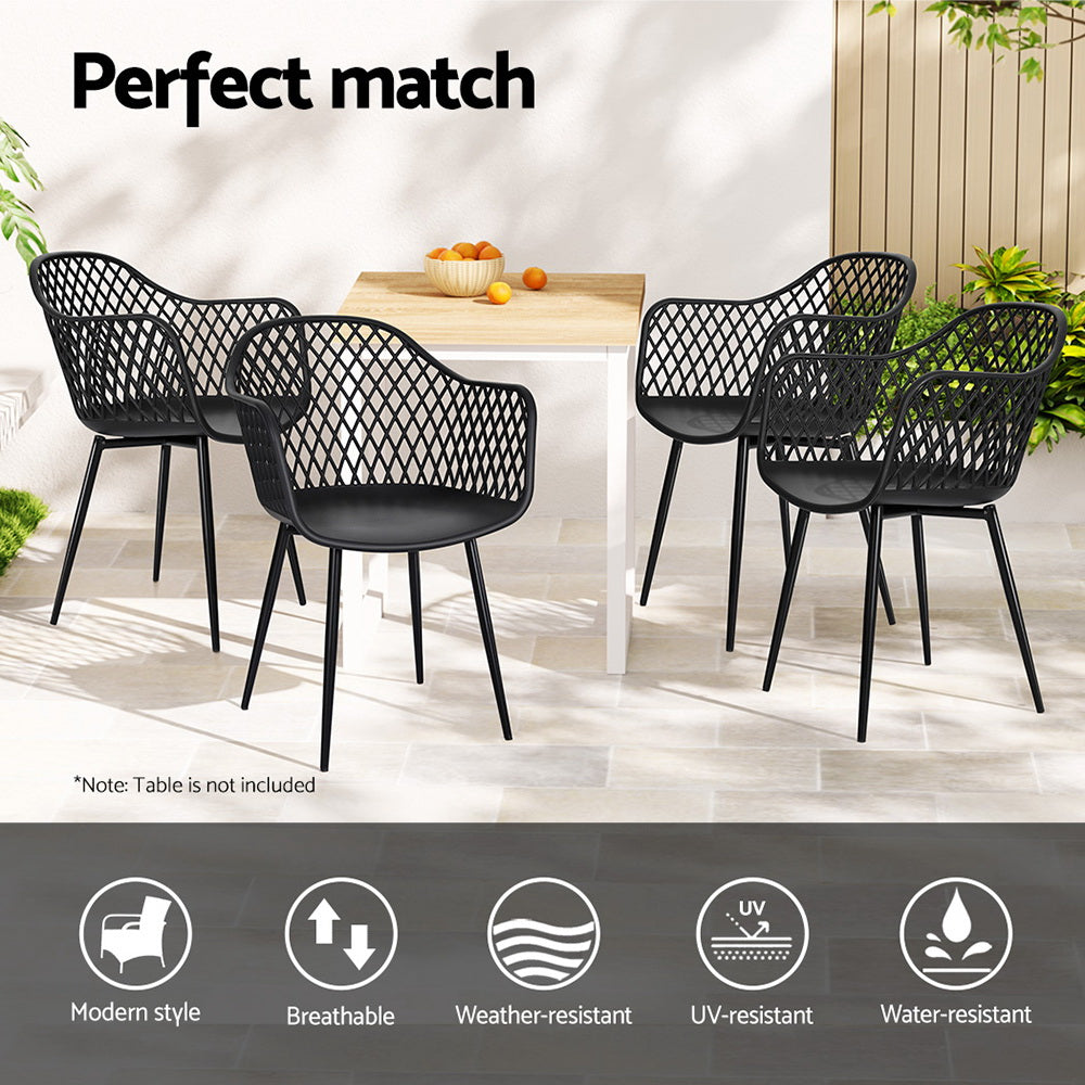 Gardeon 4PC Outdoor Dining Chairs Black UV-Resistant