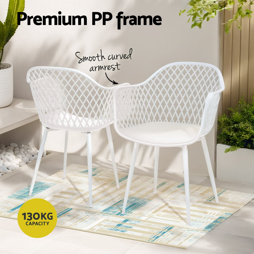 Gardeon 4PC Outdoor Dining Chairs White PP Lounge Garden Furniture