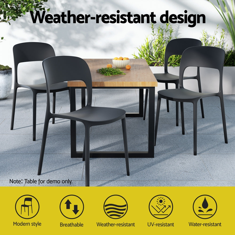 Gardeon 4PC Stackable Outdoor Dining Chairs Black