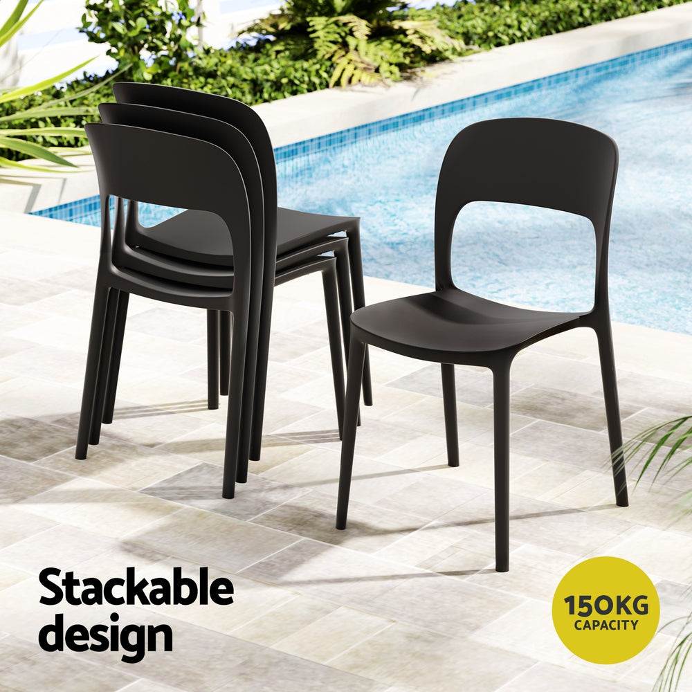 Gardeon 4PC Stackable Outdoor Dining Chairs Black
