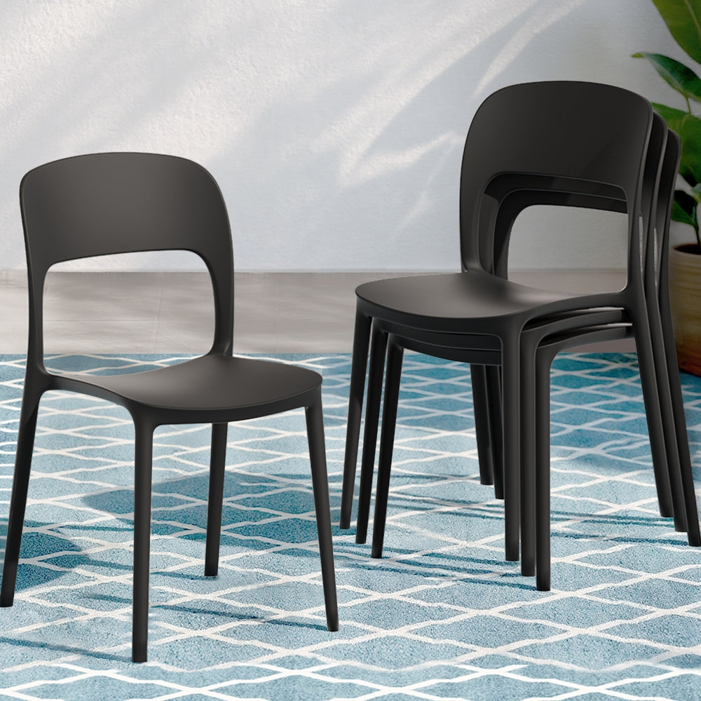 Gardeon 4PC Stackable Outdoor Dining Chairs Black