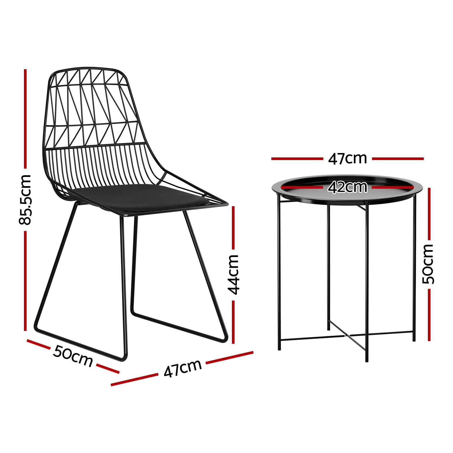 Gardeon 3PC Outdoor Bistro Set Black Steel Chairs Table