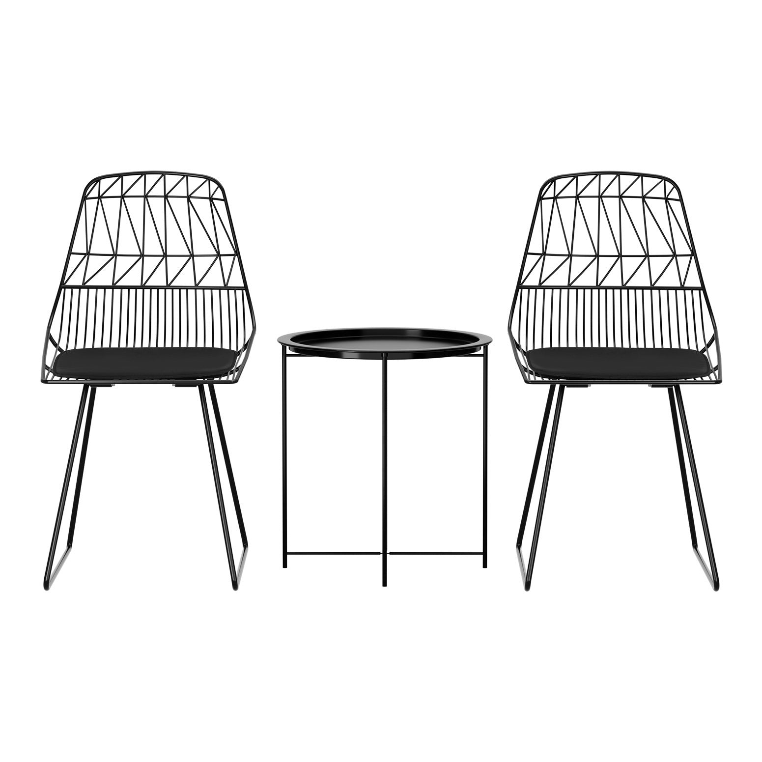 Gardeon 3PC Outdoor Bistro Set Black Steel Chairs Table