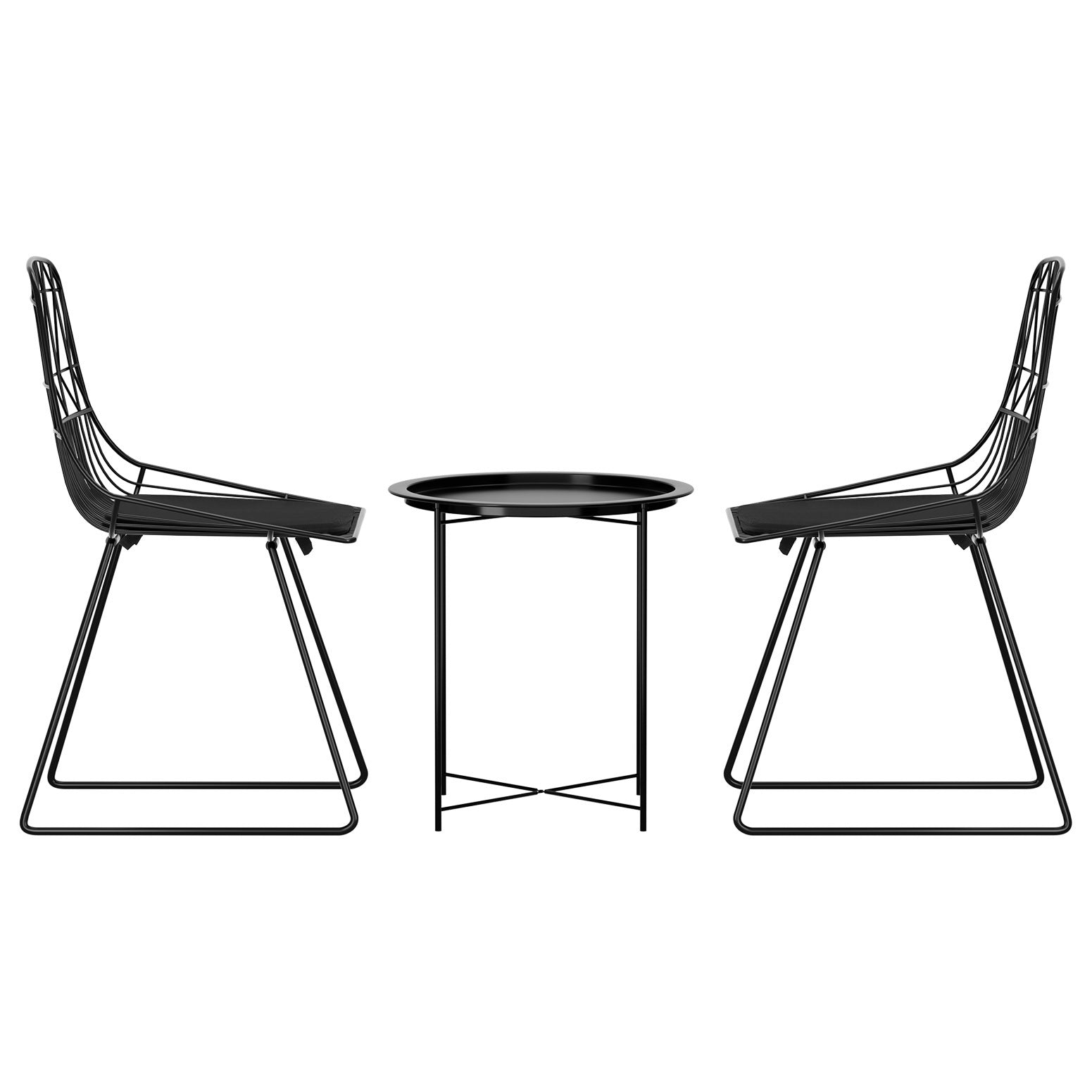 Gardeon 3PC Outdoor Bistro Set Black Steel Chairs Table
