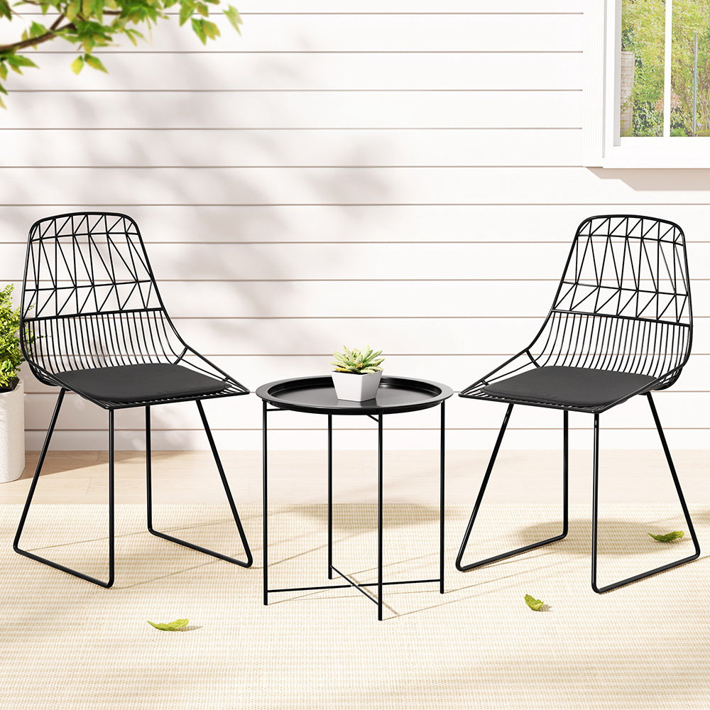 Gardeon 3PC Outdoor Bistro Set Black Steel Chairs Table