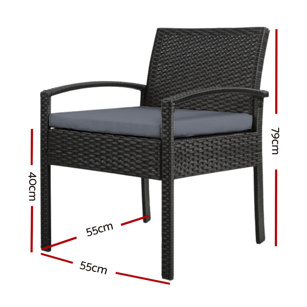 Felix Outdoor Dining Chair Rattan Black with Grey Cushion