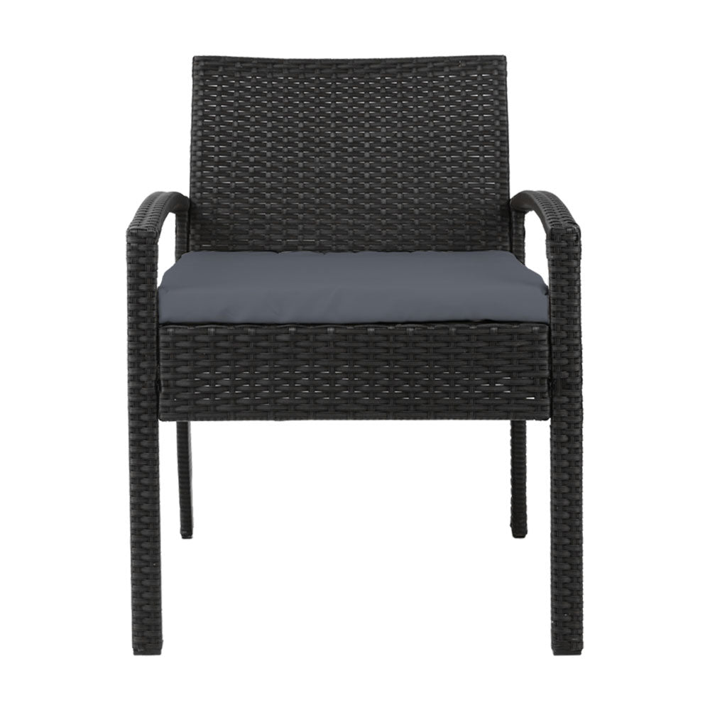 Felix Outdoor Dining Chair Rattan Black with Grey Cushion