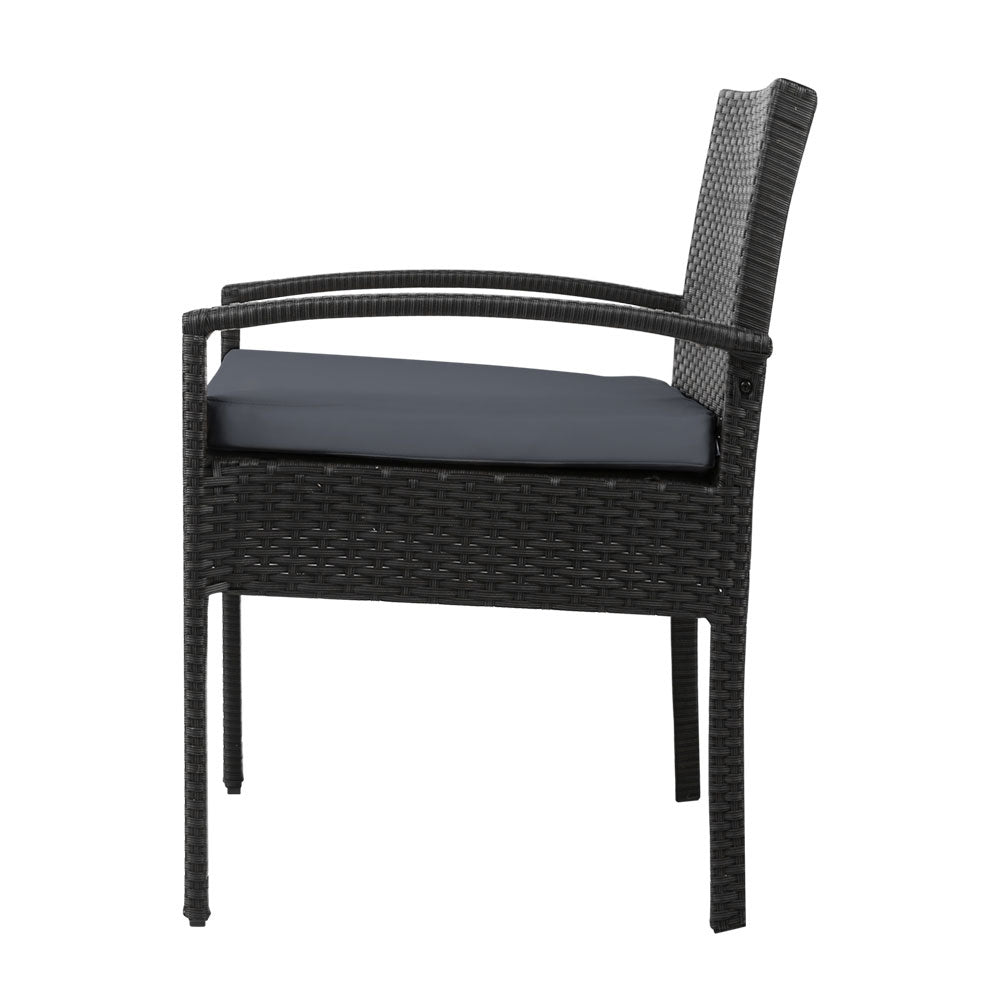 Felix Outdoor Dining Chair Rattan Black with Grey Cushion