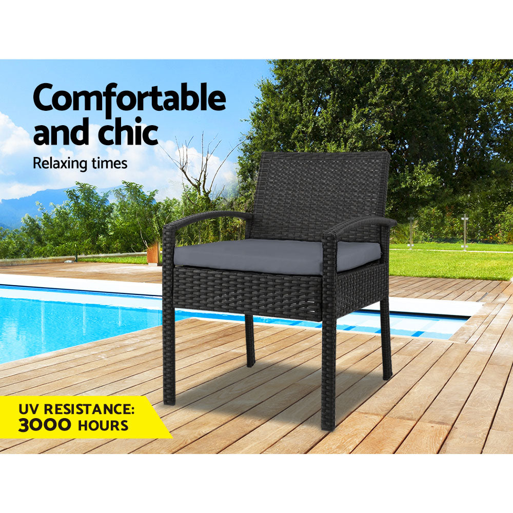 Felix Outdoor Dining Chair Rattan Black with Grey Cushion