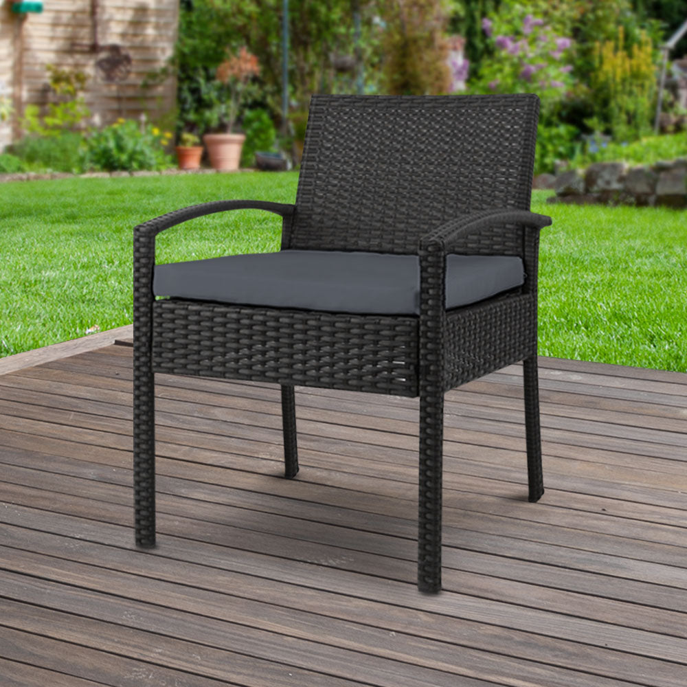 Felix Outdoor Dining Chair Rattan Black with Grey Cushion