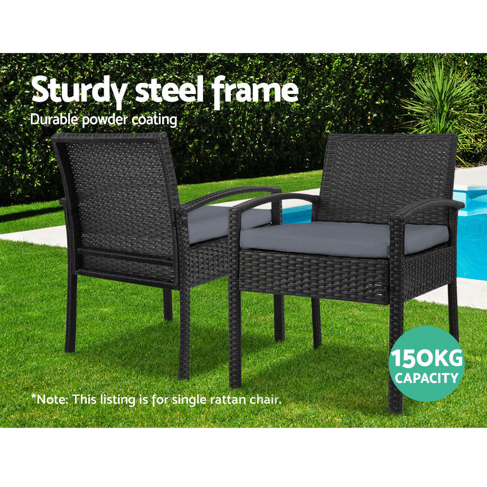 Felix Outdoor Dining Chair Rattan Black with Grey Cushion