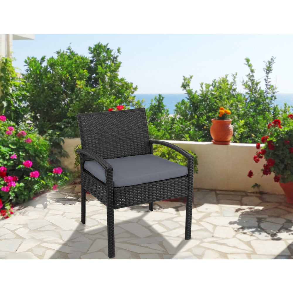 Felix Outdoor Dining Chair Rattan Black with Grey Cushion
