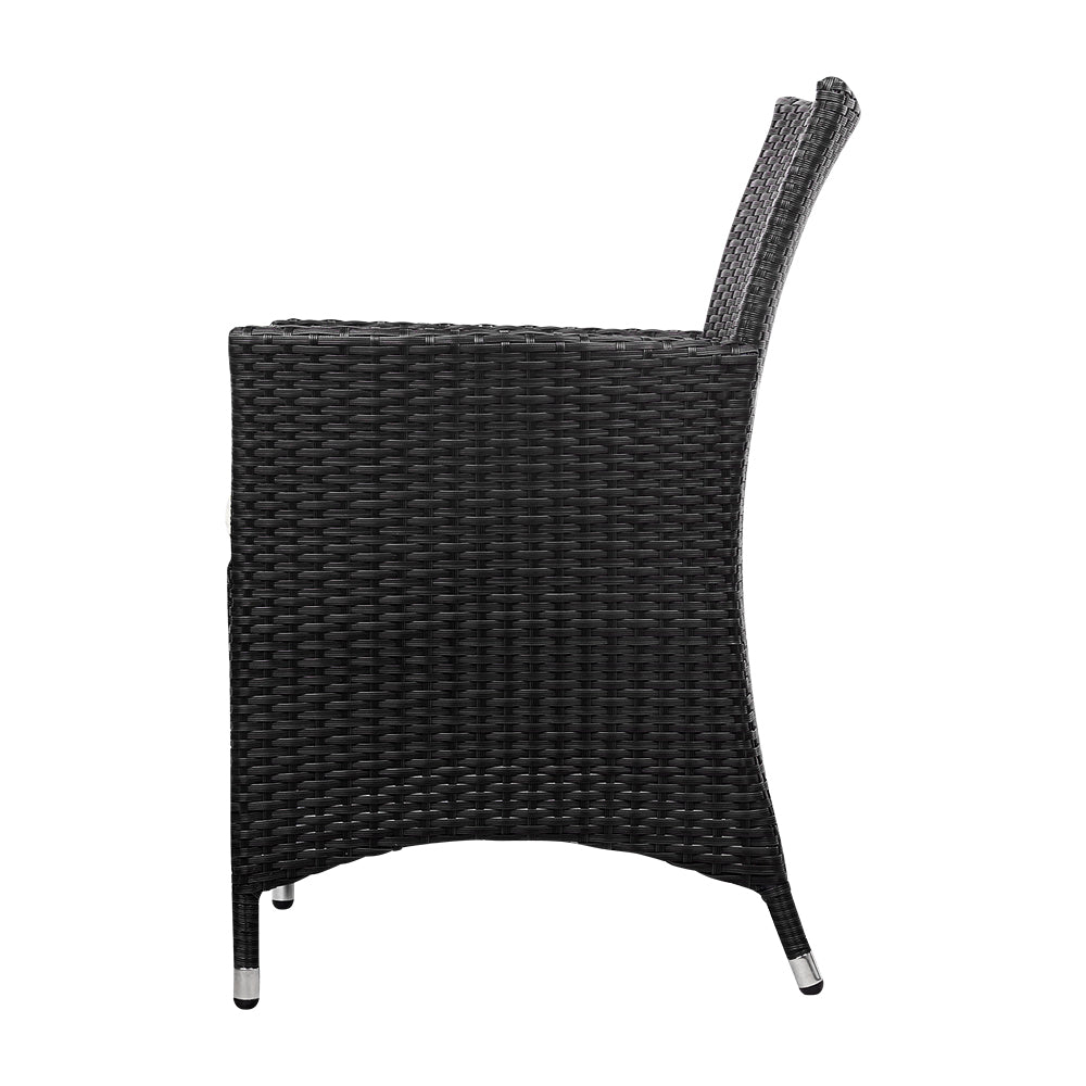 Idris 3PC Outdoor Bistro Set Rattan Table Chairs Black/Grey