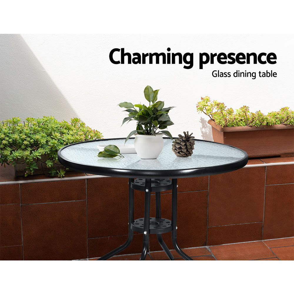 Idris 3PC Outdoor Bistro Set Rattan Table Chairs Black/Grey