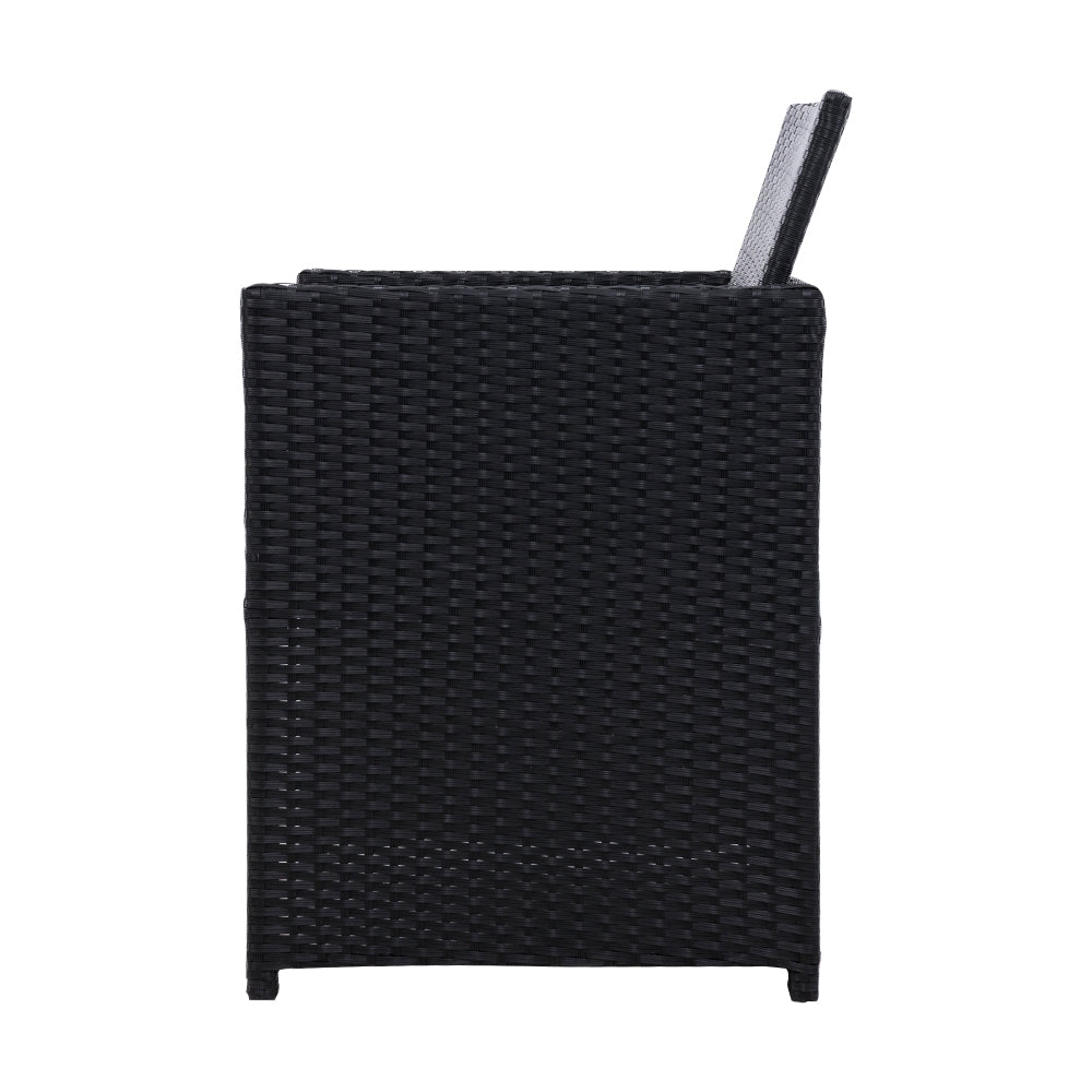 Hugo 3PC Outdoor Bistro Set Rattan Table Chairs Black