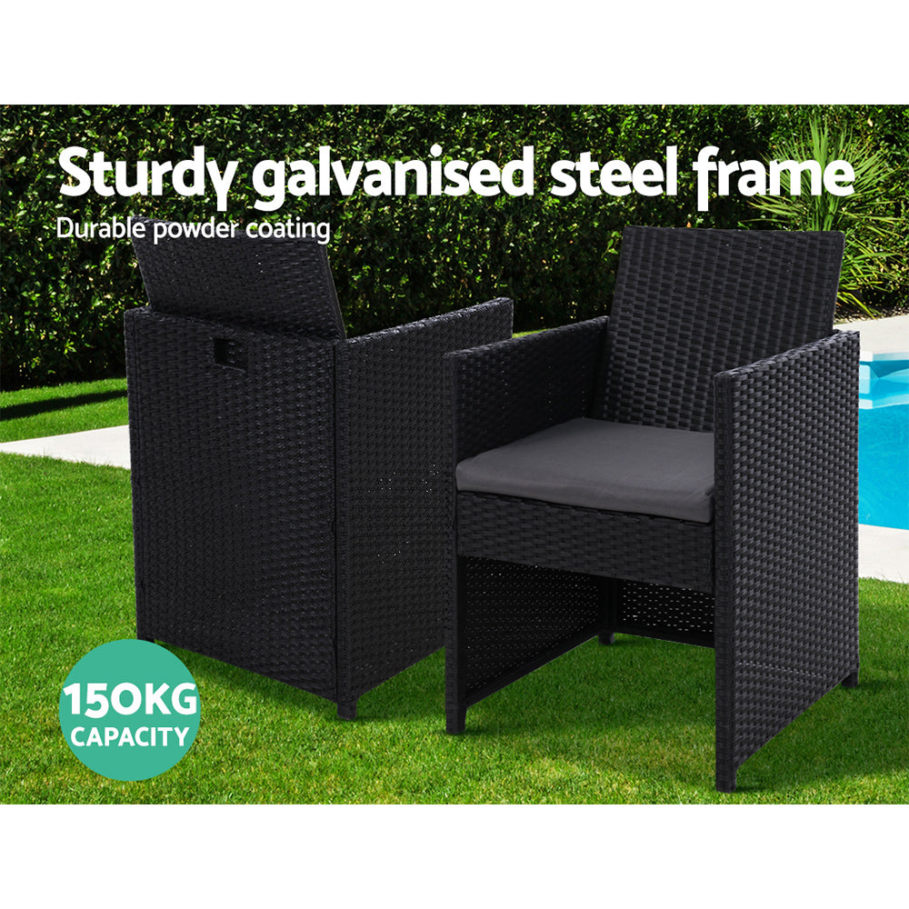 Hugo 3PC Outdoor Bistro Set Rattan Table Chairs Black