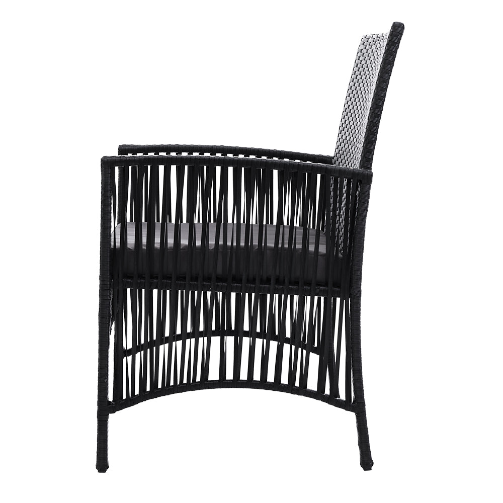 Lyra 3PC Outdoor Bistro Set Rattan Table Chairs Black