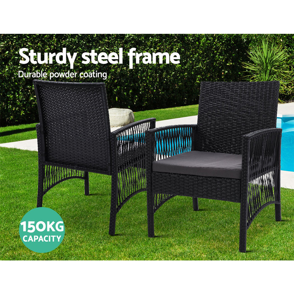 Lyra 3PC Outdoor Bistro Set Rattan Table Chairs Black