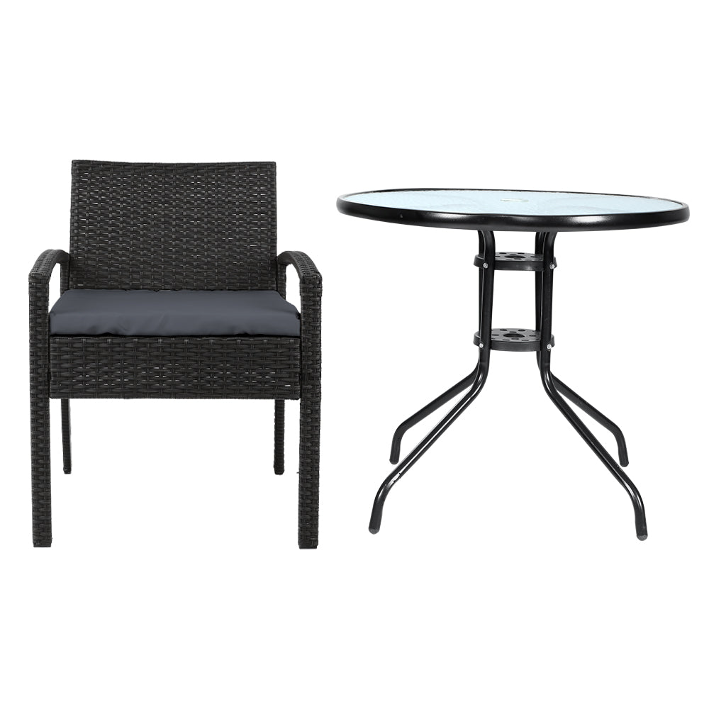 Felix 3PC Outdoor Bistro Set Rattan Table Chairs Black