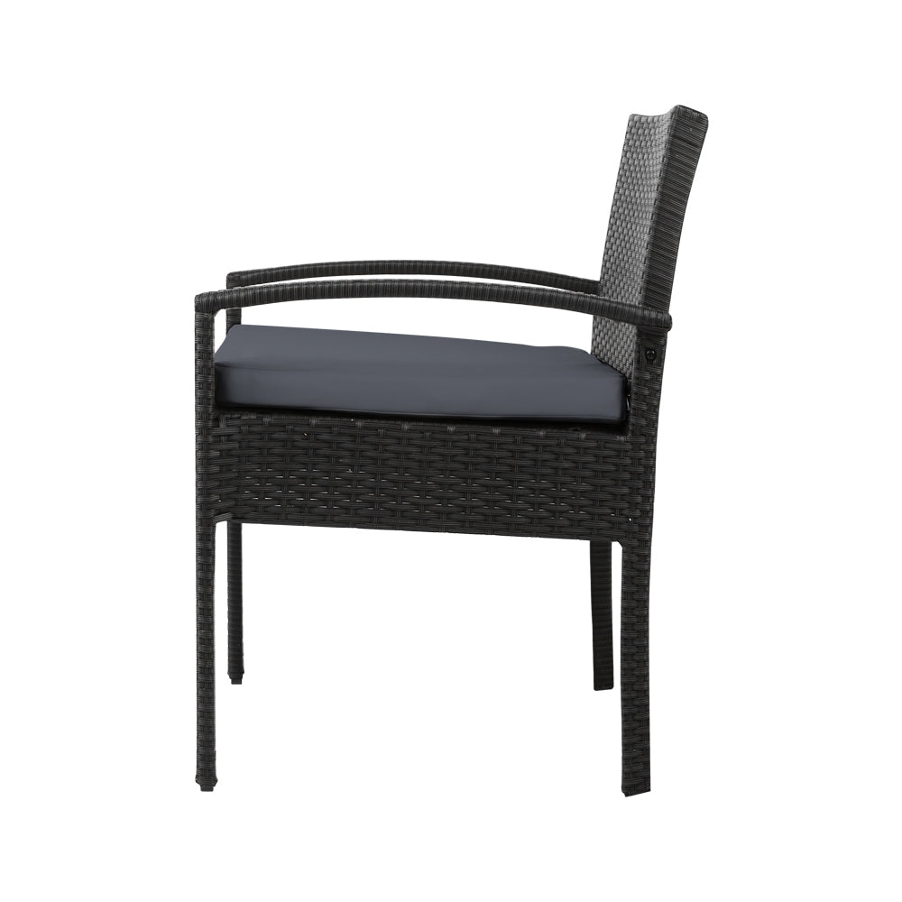 Felix 3PC Outdoor Bistro Set Rattan Table Chairs Black