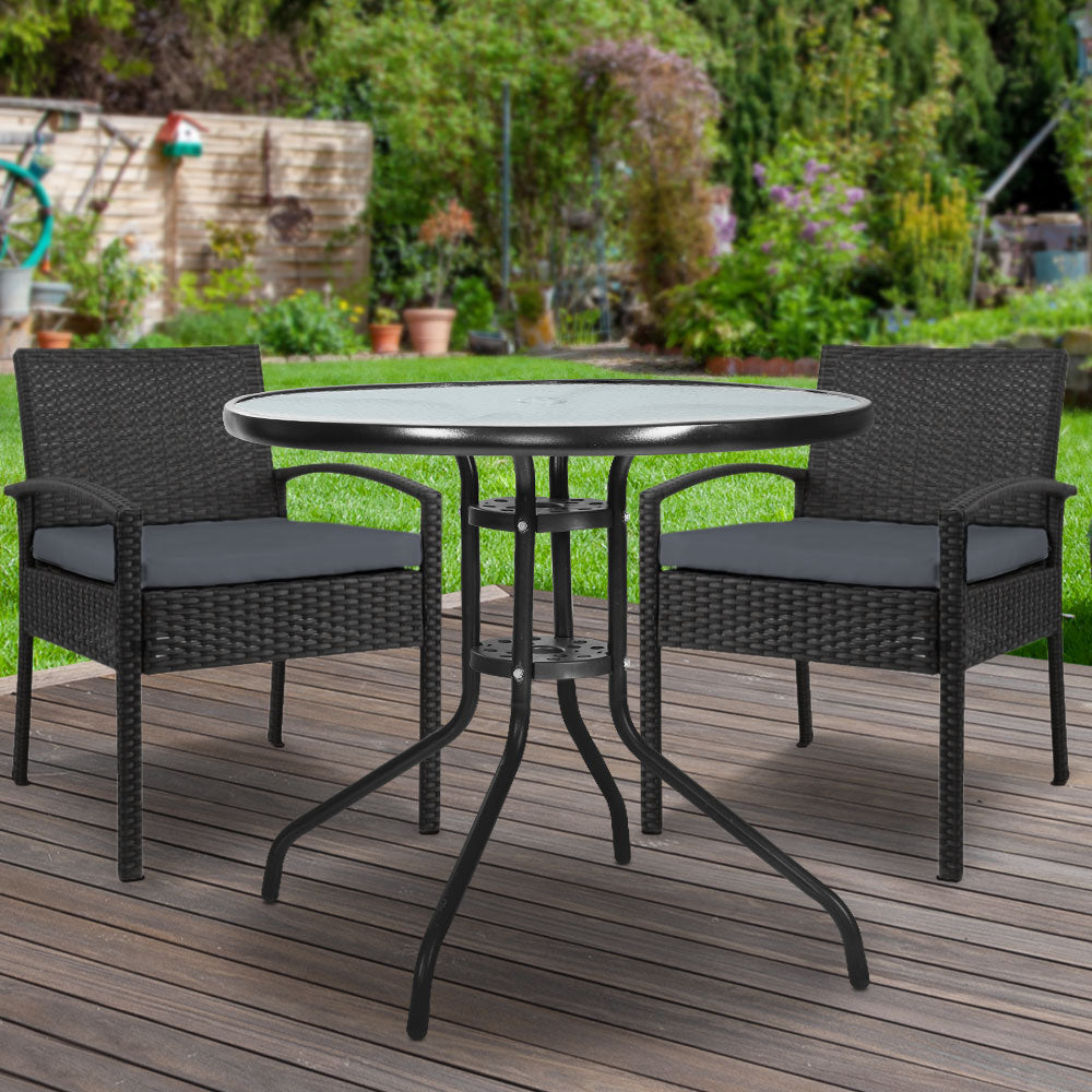 Felix 3PC Outdoor Bistro Set Rattan Table Chairs Black