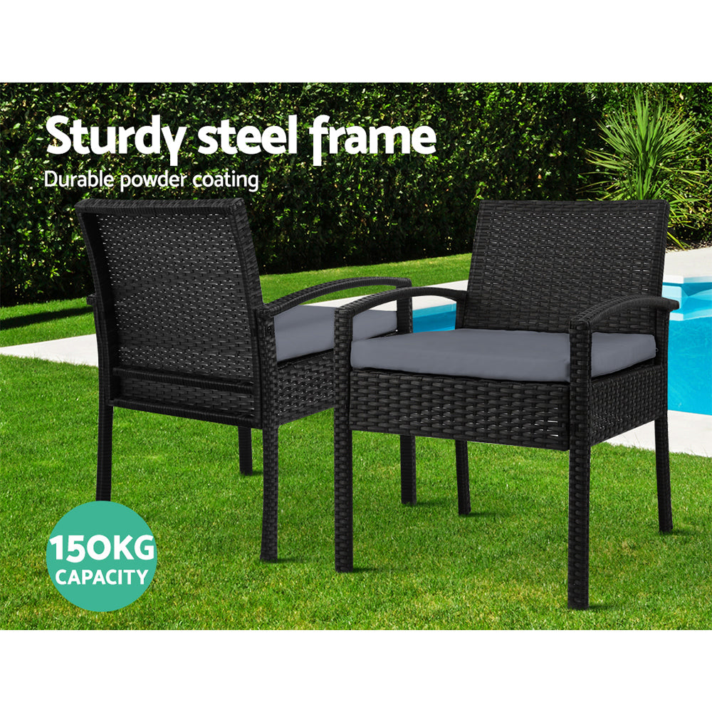 Felix 3PC Outdoor Bistro Set Rattan Table Chairs Black