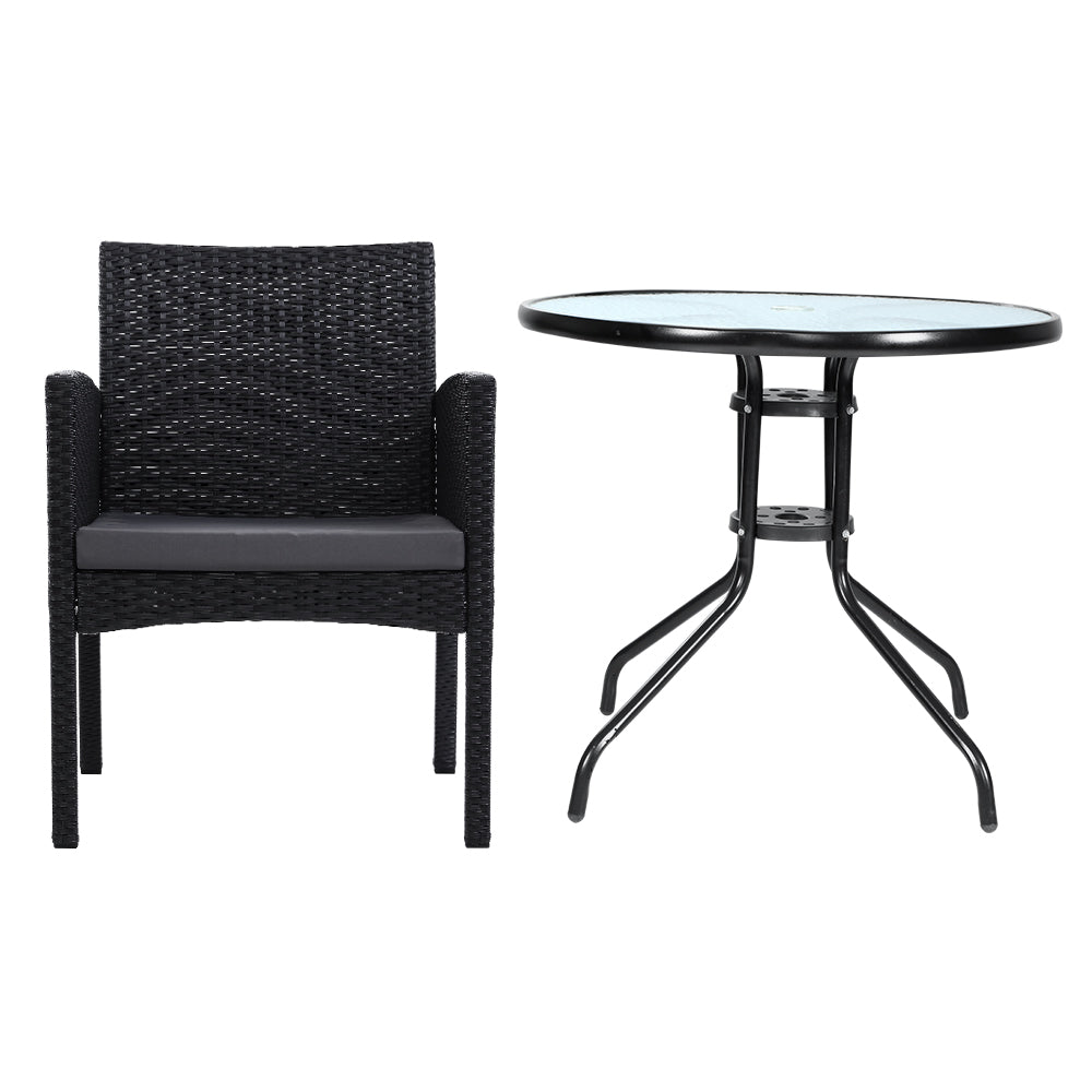 Ezra 3PC Outdoor Bistro Set Rattan Table Chairs Black