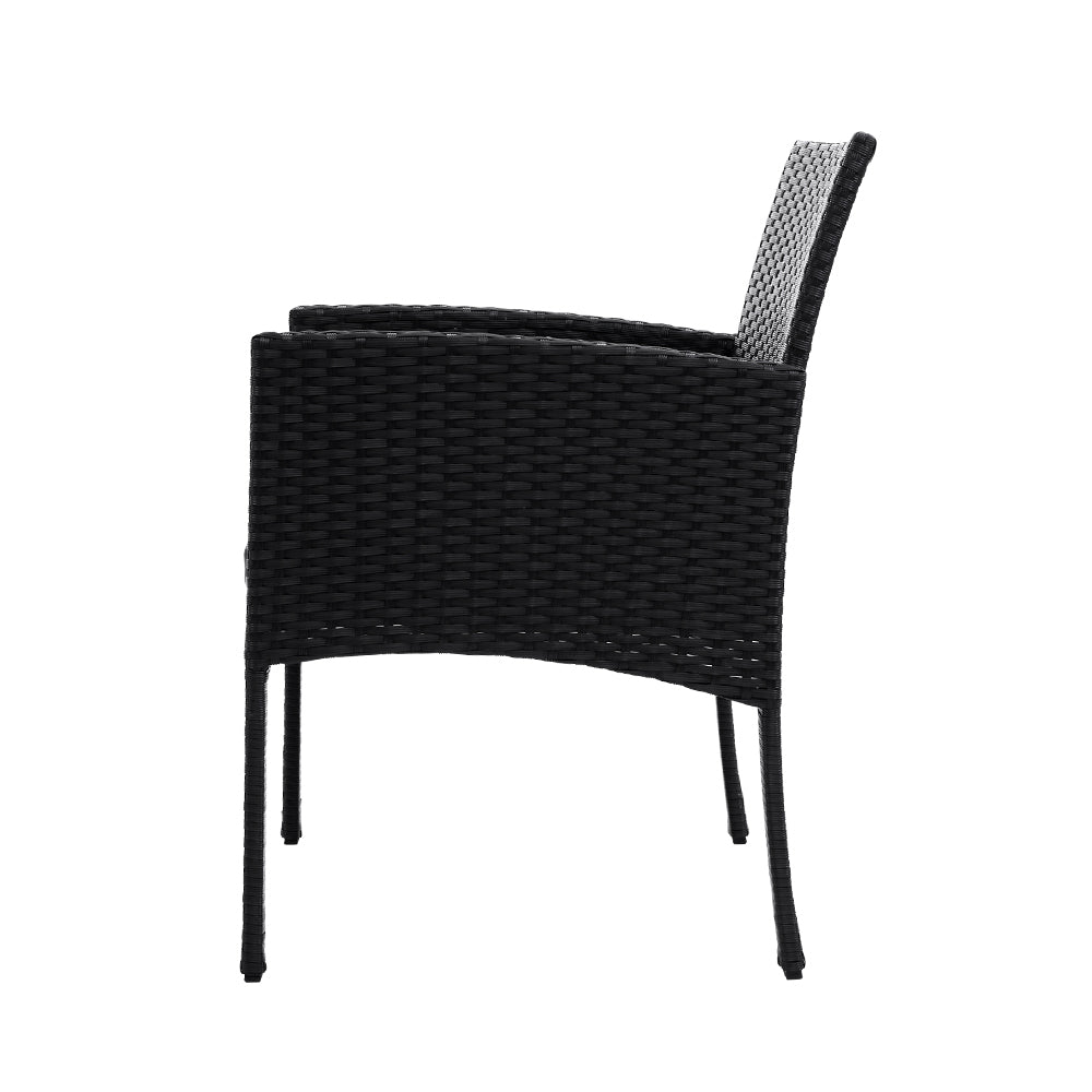 Ezra 3PC Outdoor Bistro Set Rattan Table Chairs Black