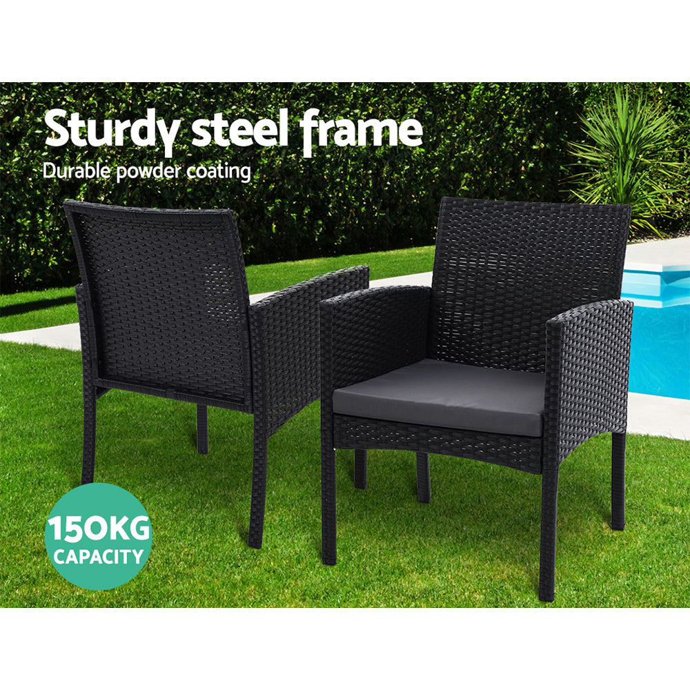 Ezra 3PC Outdoor Bistro Set Rattan Table Chairs Black