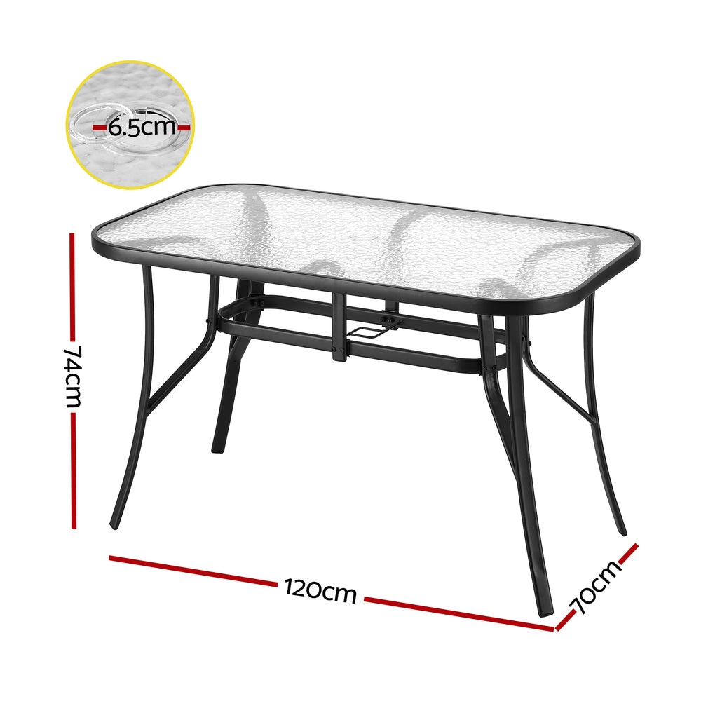 Gardeon 120cm Outdoor Dining Table Steel Black Parasol Hole