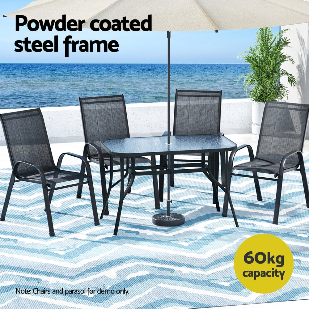 Gardeon 120cm Outdoor Dining Table Steel Black Parasol Hole