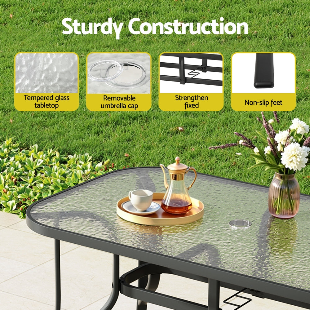 Gardeon 120cm Outdoor Dining Table Steel Black Parasol Hole