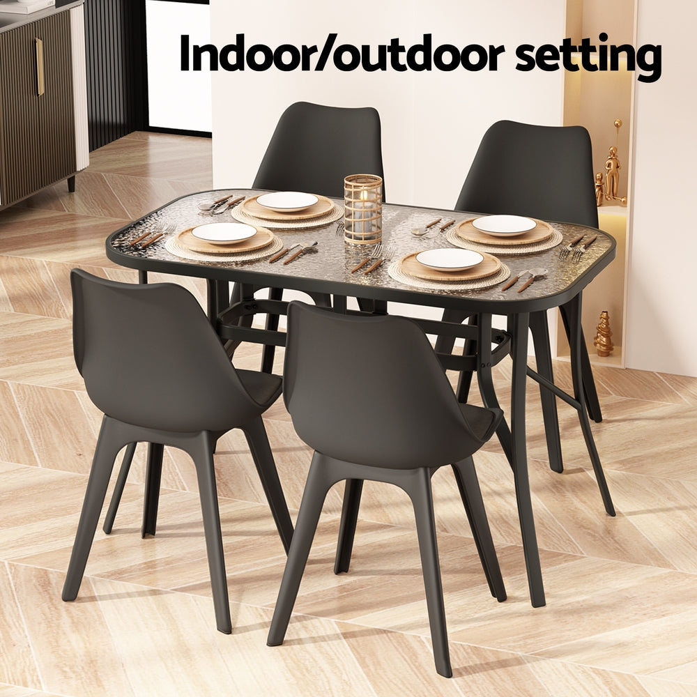 Gardeon 120cm Outdoor Dining Table Steel Black Parasol Hole