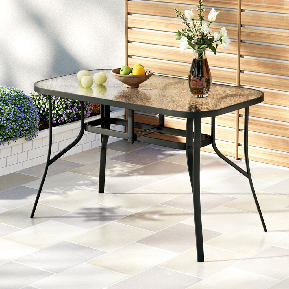 Gardeon 120cm Outdoor Dining Table Steel Black Parasol Hole