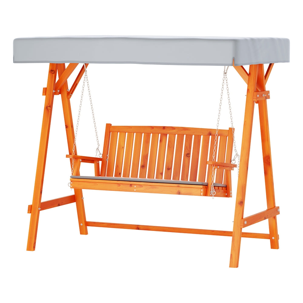 Gardeon 3-Seater Wooden Swing Chair Teak Canopy Cushion