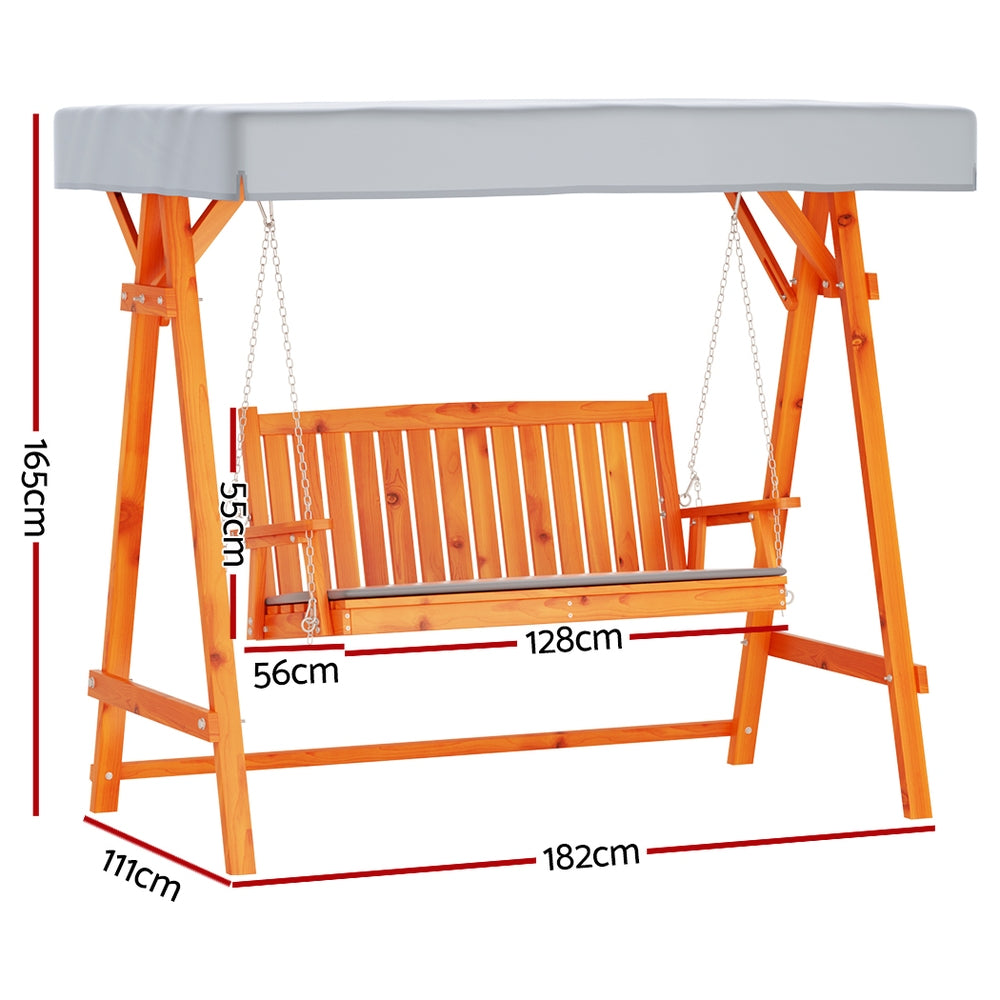 Gardeon 3-Seater Wooden Swing Chair Teak Canopy Cushion