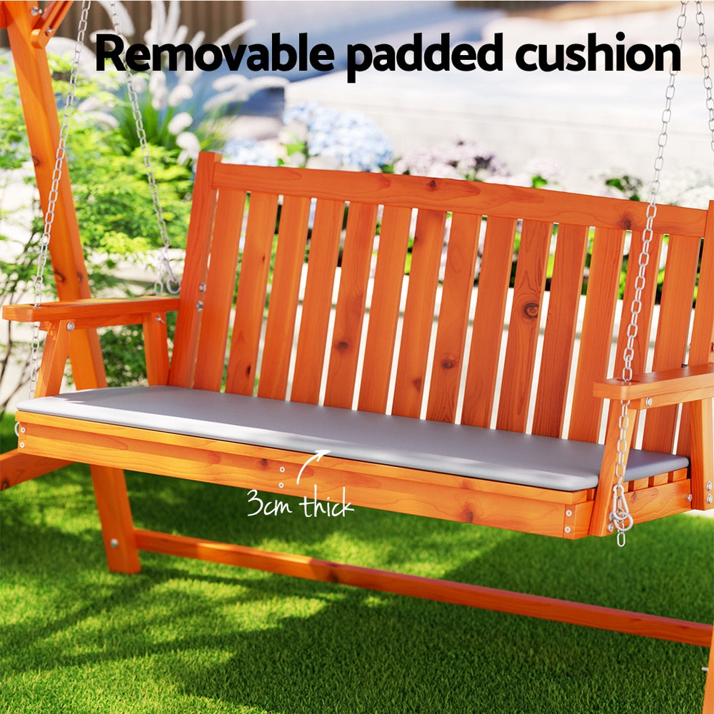Gardeon 3-Seater Wooden Swing Chair Teak Canopy Cushion