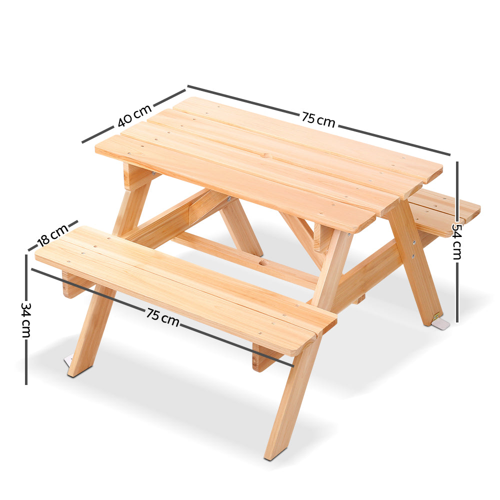 Keezi Kids Wooden Picnic Table and Bench Set Outdoor/Indoor Natural Wood