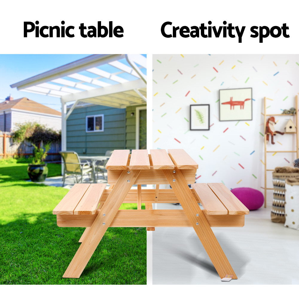 Keezi Kids Wooden Picnic Table and Bench Set Outdoor/Indoor Natural Wood