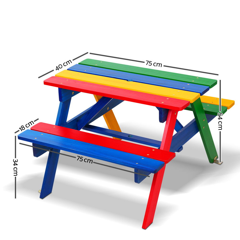 Keezi Kids Wooden Picnic Table Set with Umbrella Multicoloured
